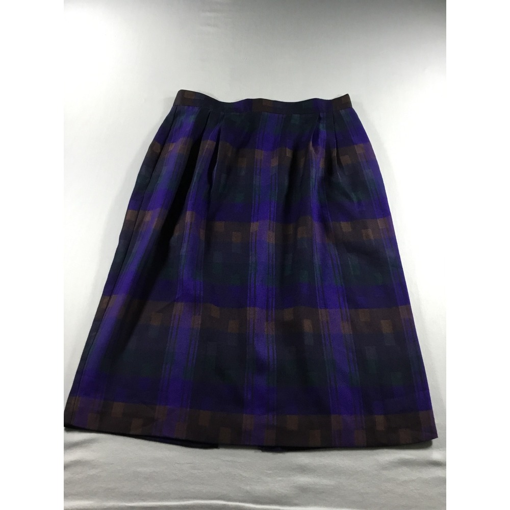Vintage Skirt 10 Plaid Academia Midi Purple Green High Waist Pockets OfficeChic